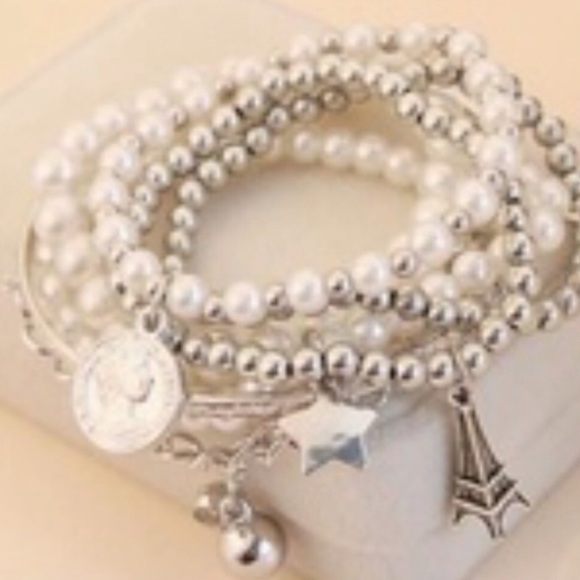Paris Eiffel Tower Multi Piece Layered Charm Bracelet - Picture 4 of 6